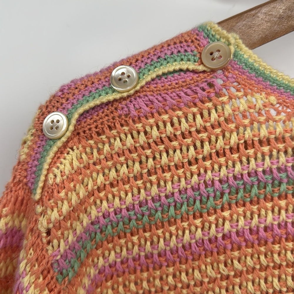 ORVIS Crewneck Ramie/Cotton‎ Open-Knit Sweater Pastel Multi-Color Stripes Sz XL - Picture 6 of 8